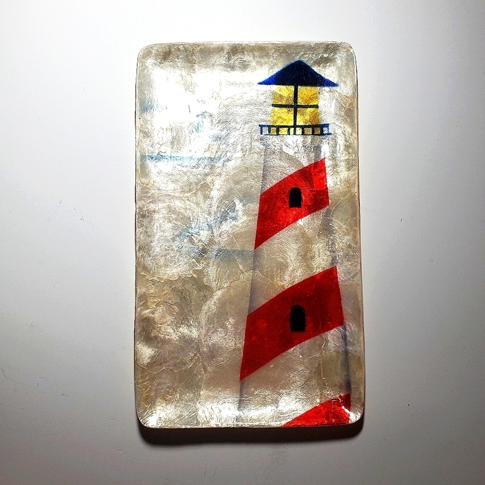 Decorative Lighthouse Tray Rectangular Trinket Dish Lightweight Red White Stripe